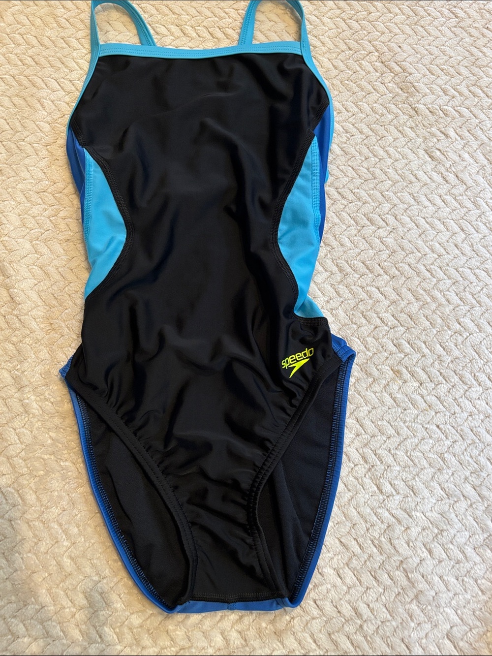 Speedo Black with Turquoise Trim One-Piece Swimsuit